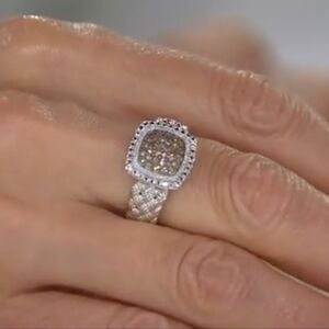 Sterling Silver Woven Pave Champagne Diamond Ring